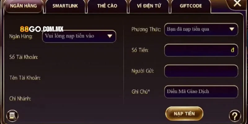 Chi tiết cách thức nạp tiền 88Go
